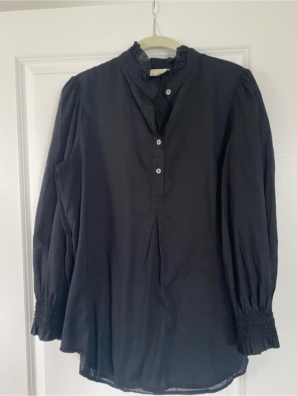 Tuckernuck Black Ruffled Neck Long-Sleeve Blouse